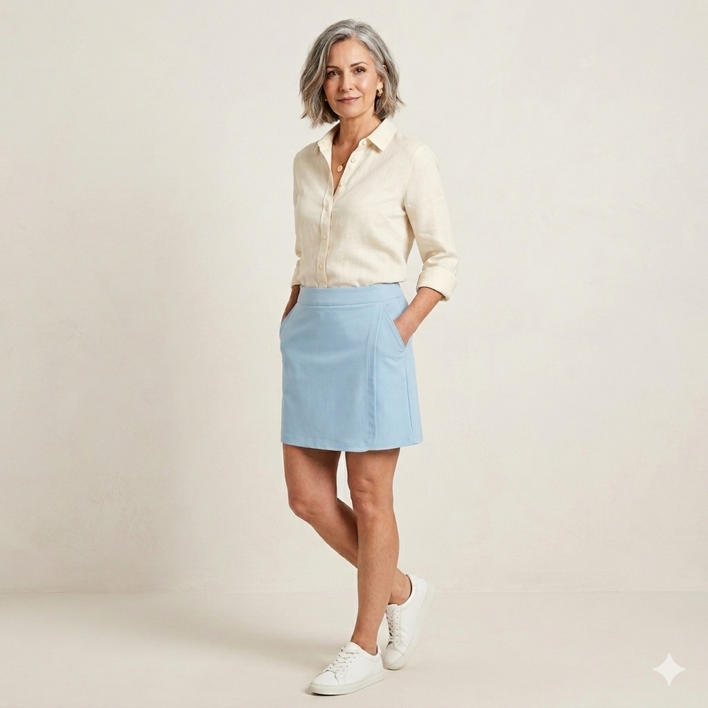 Croft & Barrow Light Blue Elastic Waist Skort Size Large L Pockets 18.5"